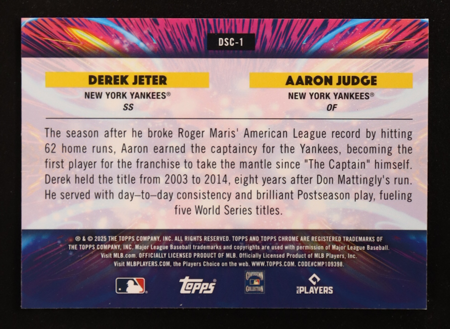 Aaron Judge / Derek Jeter 2025 Topps Chrome Star Clusters #DSC-1 at PristineAuction.com Aaron Judge / Derek Jeter 2025 Topps Chrome Star Clusters #DSC-1 at PristineAuction.com