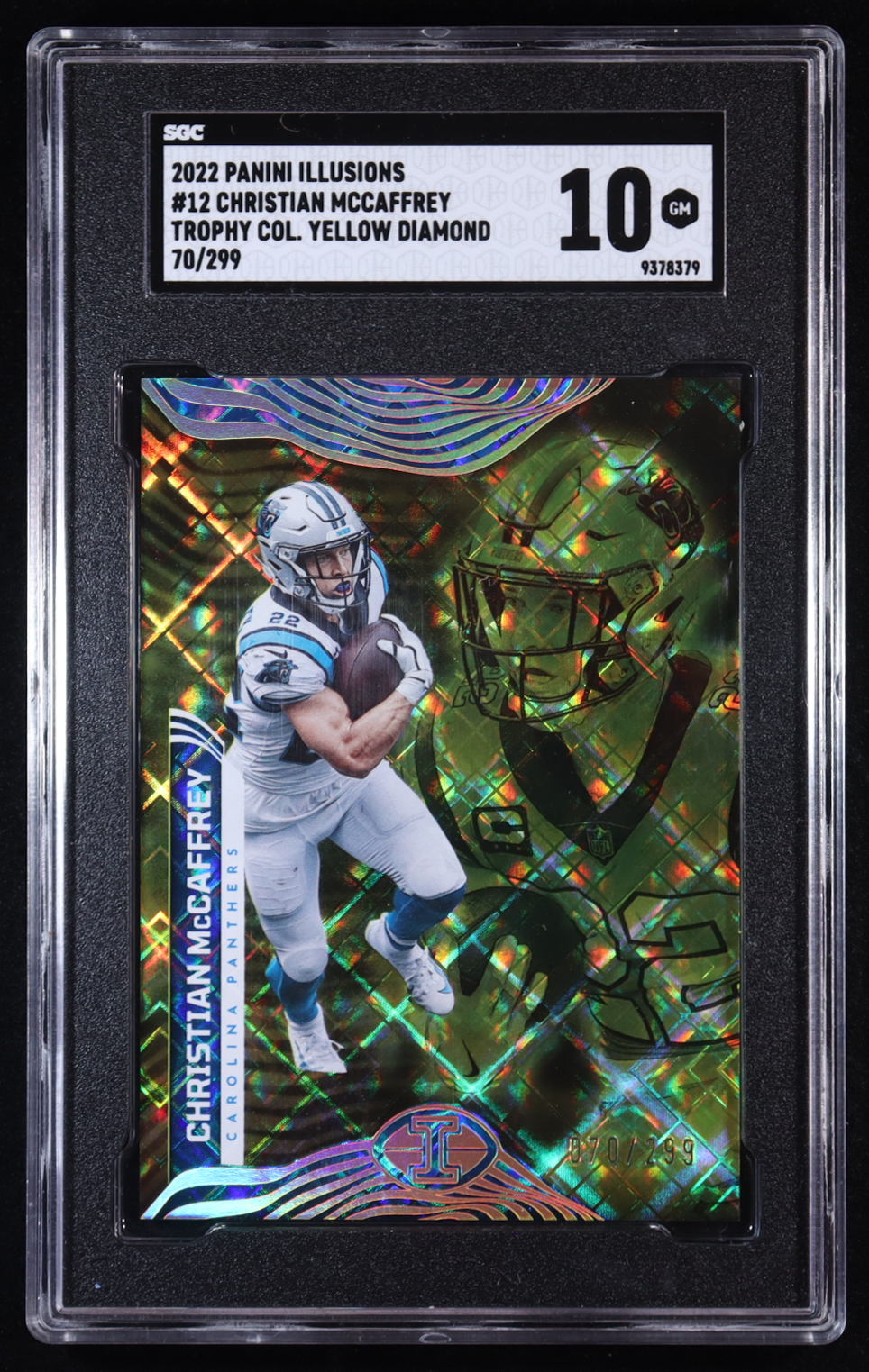 Christian McCaffrey 2022 Panini Illusions Yellow Diamond #12 #70/299 (SGC 10) at PristineAuction.com Christian McCaffrey 2022 Panini Illusions Yellow Diamond #12 #70/299 (SGC 10) at PristineAuction.com