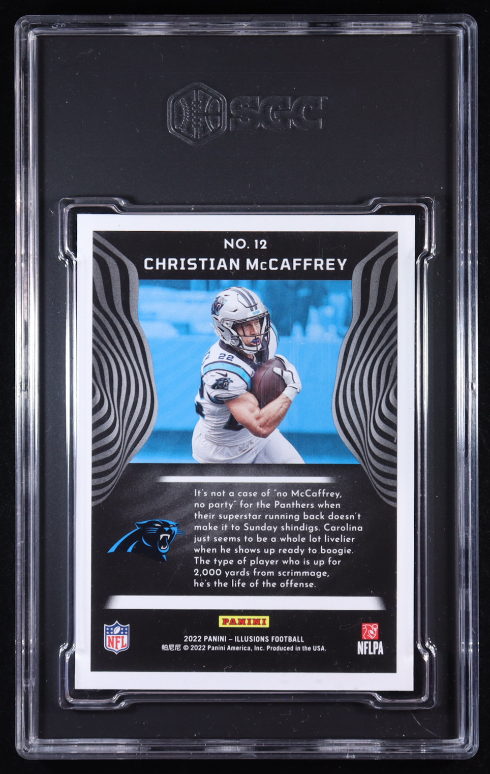 Christian McCaffrey 2022 Panini Illusions Yellow Diamond #12 #70/299 (SGC 10) at PristineAuction.com Christian McCaffrey 2022 Panini Illusions Yellow Diamond #12 #70/299 (SGC 10) at PristineAuction.com