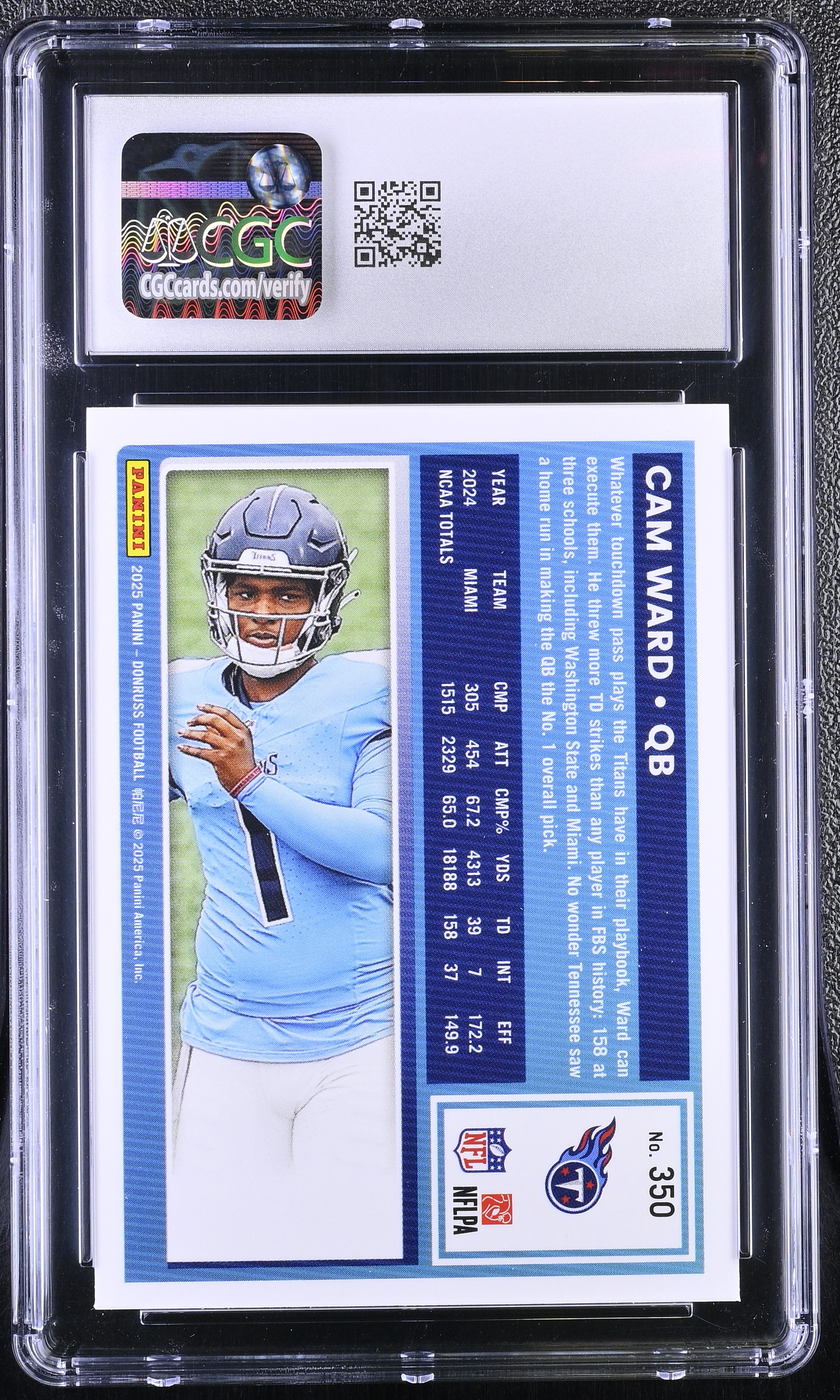 Cam Ward 2025 Donruss #350 RR RC (CGC 9) at PristineAuction.com Cam Ward 2025 Donruss #350 RR RC (CGC 9) at PristineAuction.com