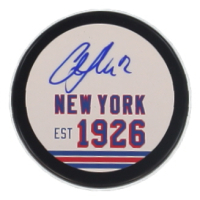 Martin Straka Signed Rangers Logo Hockey Puck (JSA) at PristineAuction.com