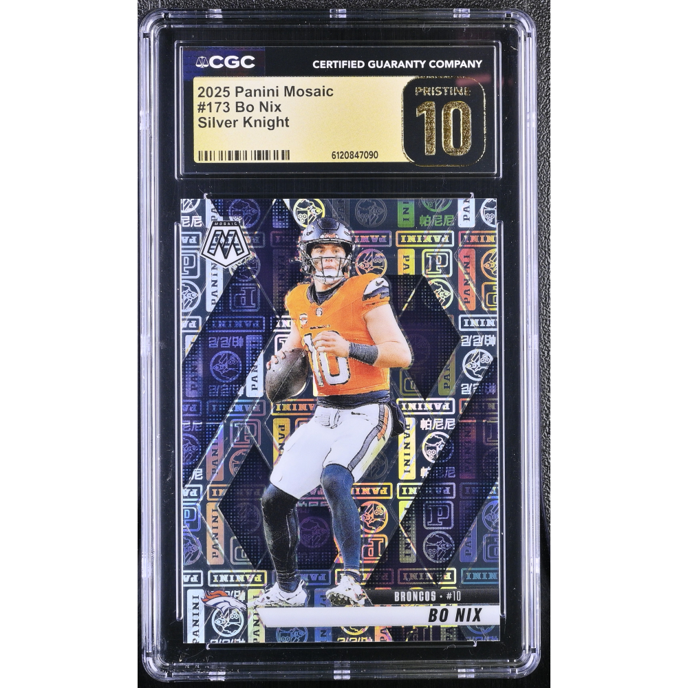 Bo Nix 2025 Panini Mosaic Silver Knight #173 #149/149 (CGC 10 | Black Label) at PristineAuction.com