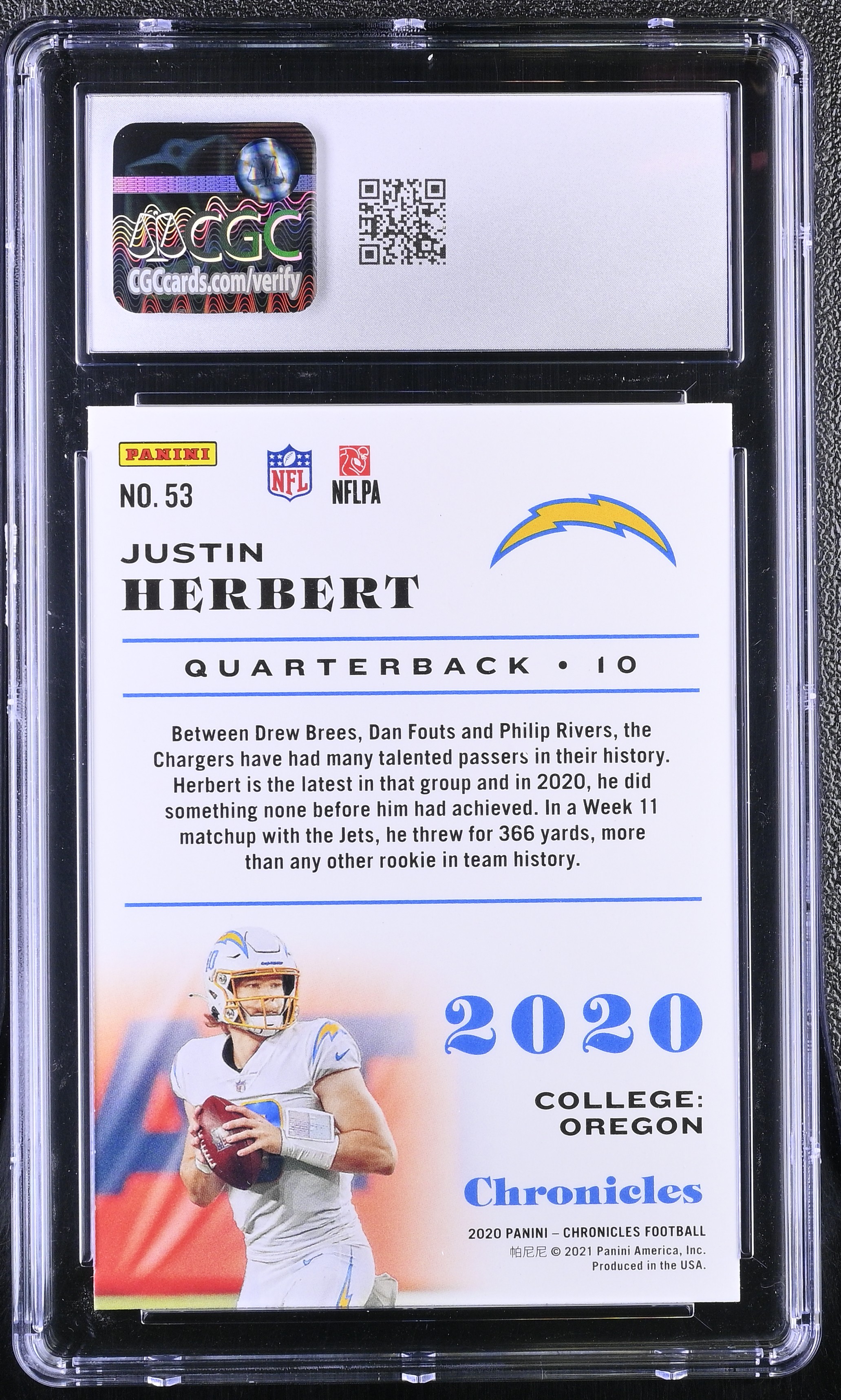 Justin Herbert 2020 Panini Chronicles #53 RC (CGC 9) at PristineAuction.com Justin Herbert 2020 Panini Chronicles #53 RC (CGC 9) at PristineAuction.com