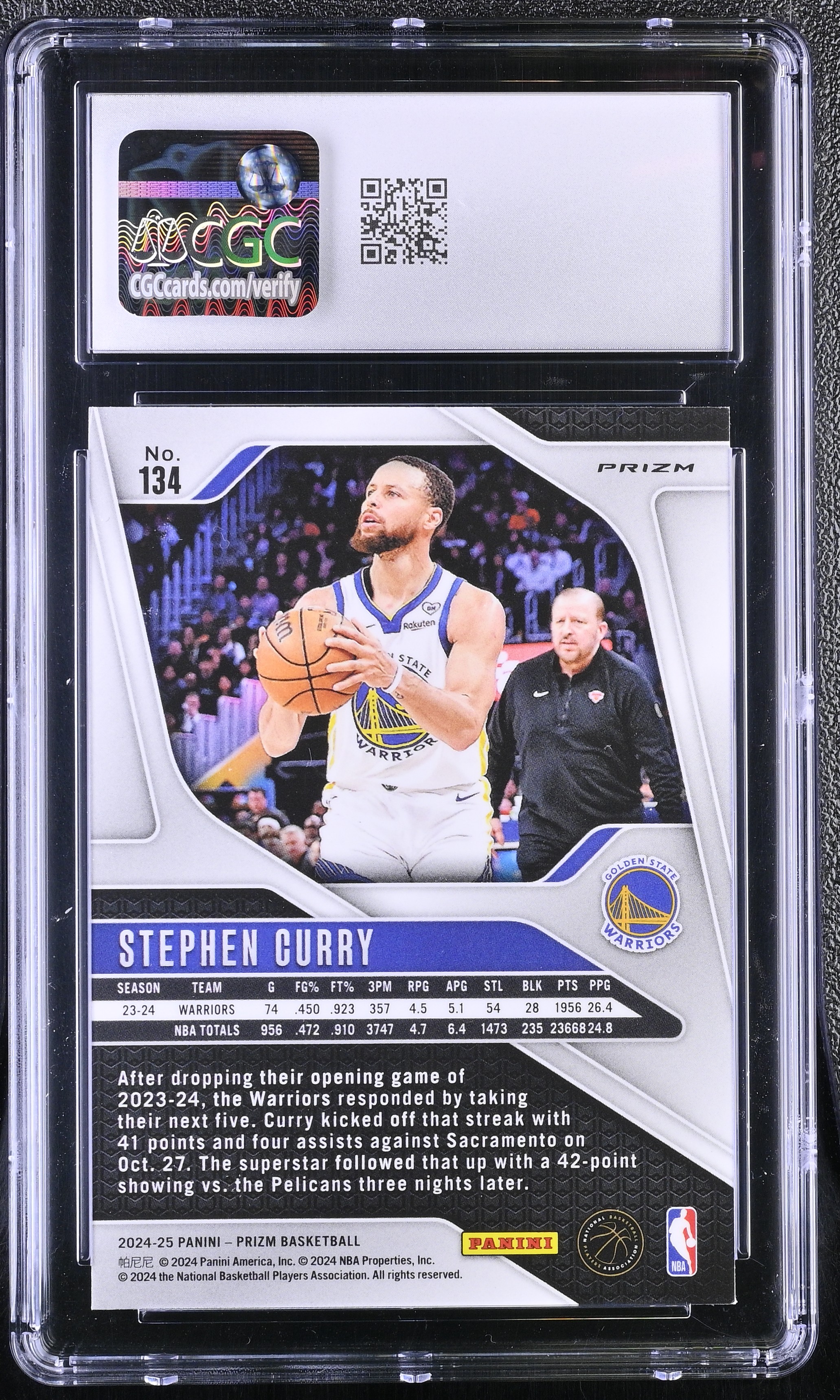 Stephen Curry 2024-25 Panini Prizm Prizms Pink Ice #134 (CGC 10) at PristineAuction.com Stephen Curry 2024-25 Panini Prizm Prizms Pink Ice #134 (CGC 10) at PristineAuction.com