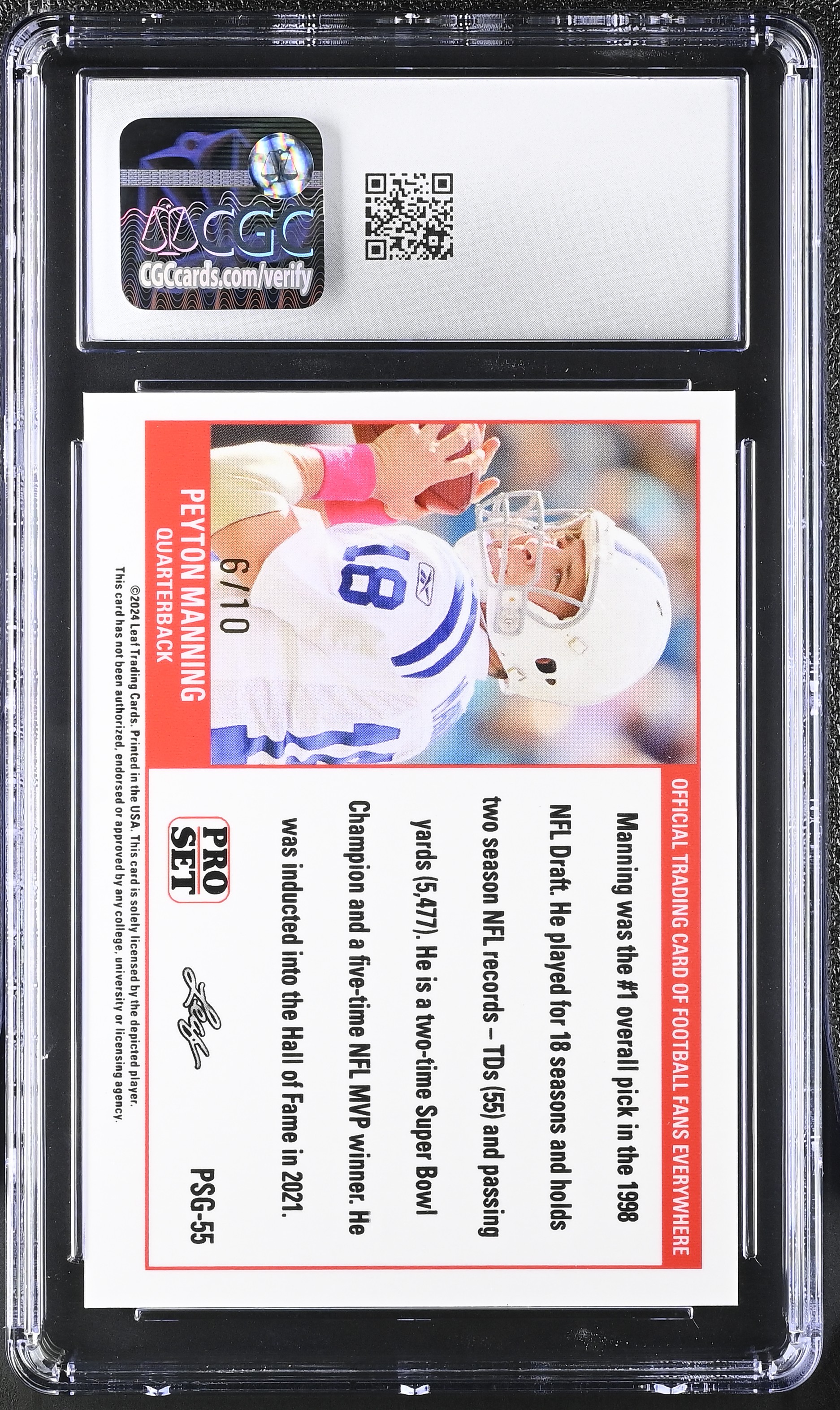 Peyton Manning 2023 Leaf Pro Set Gold Green Web Exclusives #PSG55 #06/10 (CGC 10) at PristineAuction.com Peyton Manning 2023 Leaf Pro Set Gold Green Web Exclusives #PSG55 #06/10 (CGC 10) at PristineAuction.com