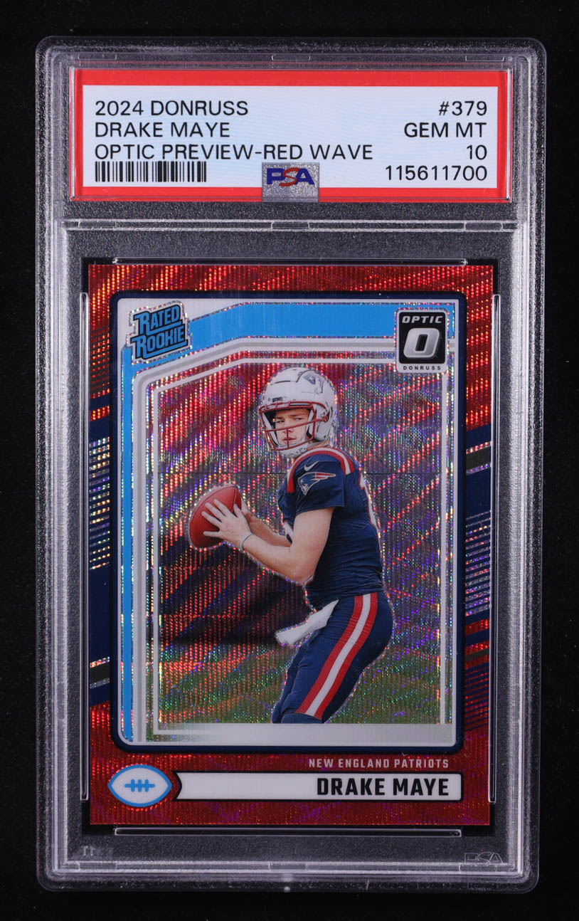 Drake Maye 2024 Donruss Optic Rated Rookies Preview Red Wave #379 RC (PSA 10) at PristineAuction.com Drake Maye 2024 Donruss Optic Rated Rookies Preview Red Wave #379 RC (PSA 10) at PristineAuction.com