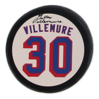 Gilles Villemure Signed Rangers Logo Hockey Puck (JSA) at PristineAuction.com