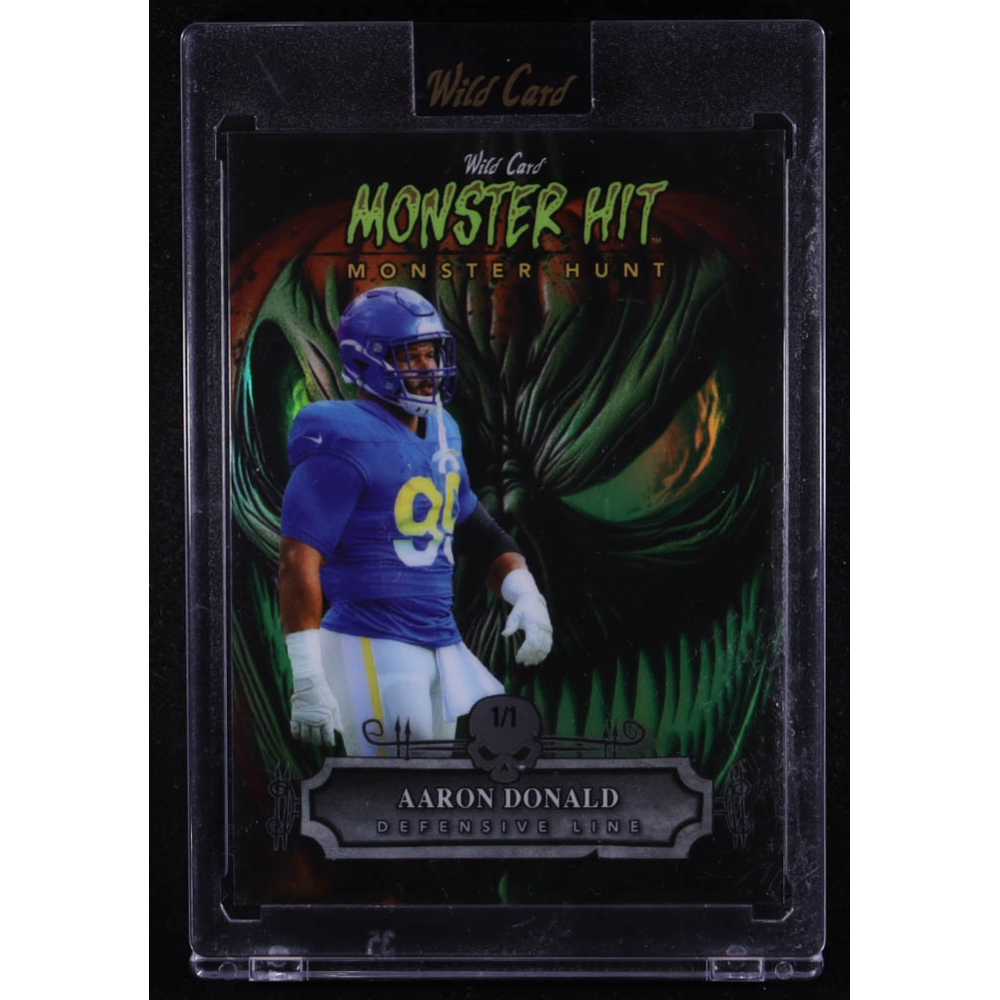 Aaron Donald 2024 Wild Card Monster Hit Monster Hunt Pumpkin Holo Green #AD #1/1 at PristineAuction.com