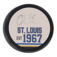 Oskar Sundqvist Signed Blues Logo Hockey Puck (JSA) at PristineAuction.com