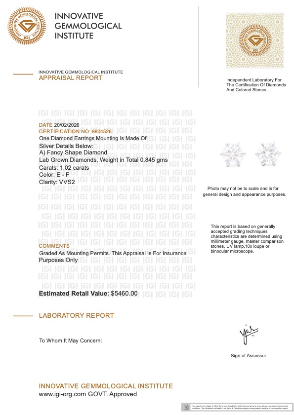 NEW! 1.02 CTW Lab-Grown Diamonds Earrings E-F, VVS2 | Estimated Retail Value: $5,460 (IGI) at PristineAuction.com NEW! 1.02 CTW Lab-Grown Diamonds Earrings E-F, VVS2 | Estimated Retail Value: $5,460 (IGI) at PristineAuction.com