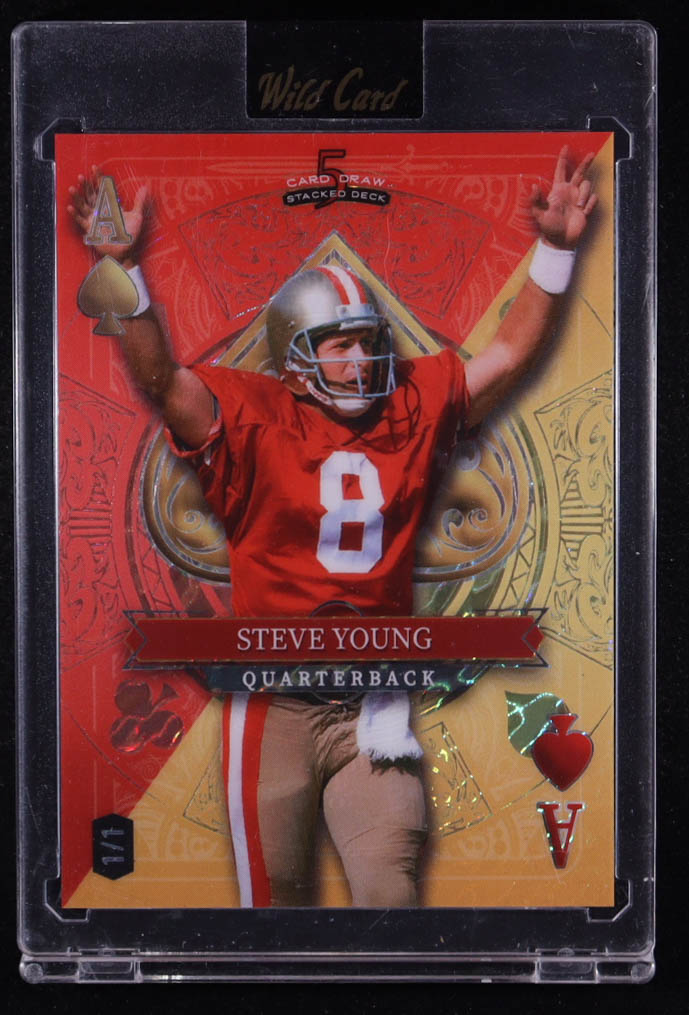 Steve Young 2024 Wild Card 5 Card Draw Stacked Deck Ace of Spades Red and Orange Island Foil #SYN #1/1 at PristineAuction.com Steve Young 2024 Wild Card 5 Card Draw Stacked Deck Ace of Spades Red and Orange Island Foil #SYN #1/1 at PristineAuction.com