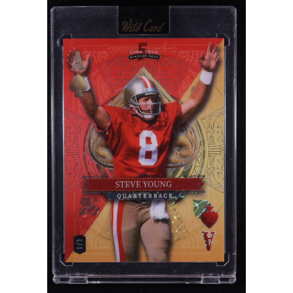Steve Young 2024 Wild Card 5 Card Draw Stacked Deck Ace of Spades Red and Orange Island Foil #SYN #1/1 at PristineAuction.com