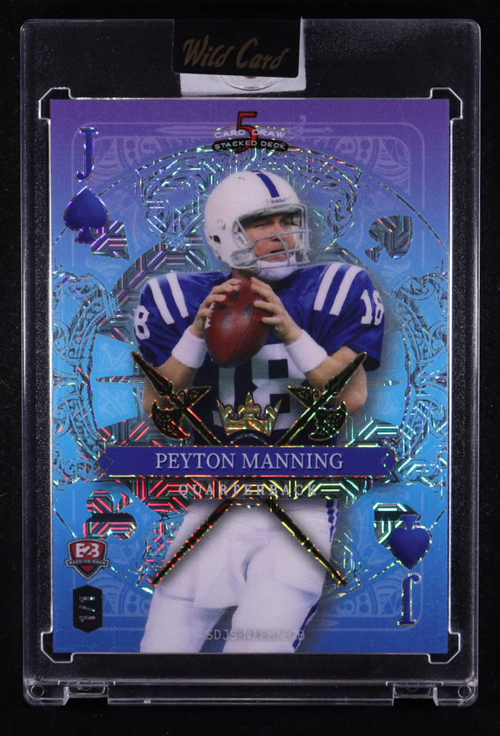Peyton Manning / Nico Iamaleava (RC) 2024 Wild Card 5 Card Draw Stacked Deck Back 2 Back Jack of Spades Mojo Blue #NIPMNB2B #1/1 at PristineAuction.com Peyton Manning / Nico Iamaleava (RC) 2024 Wild Card 5 Card Draw Stacked Deck Back 2 Back Jack of Spades Mojo Blue #NIPMNB2B #1/1 at PristineAuction.com