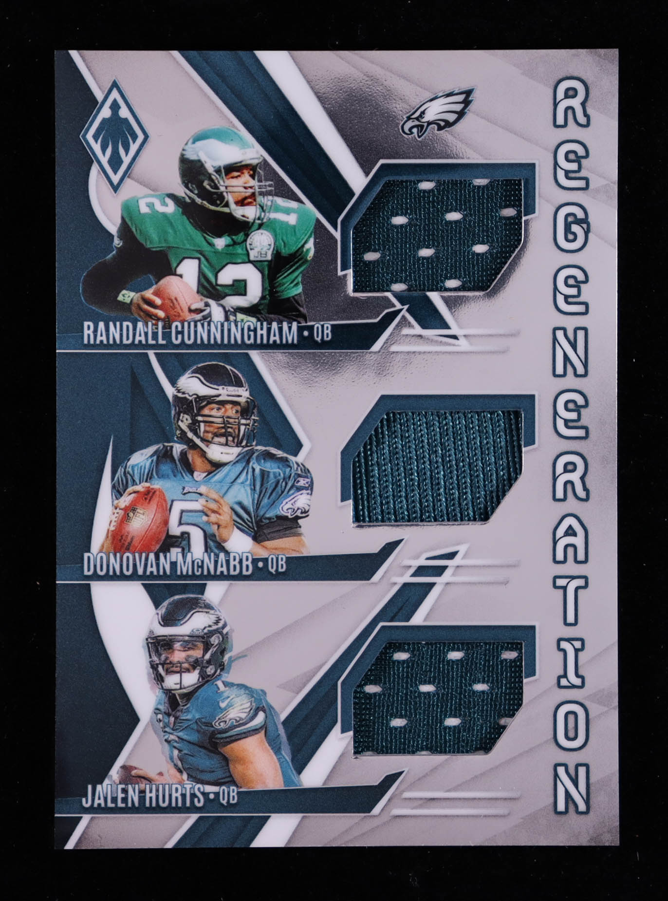 Randall Cunningham / Donovan McNabb / Jalen Hurts 2024 Panini Phoenix Regeneration Materials #9 #094/199 at PristineAuction.com Randall Cunningham / Donovan McNabb / Jalen Hurts 2024 Panini Phoenix Regeneration Materials #9 #094/199 at PristineAuction.com