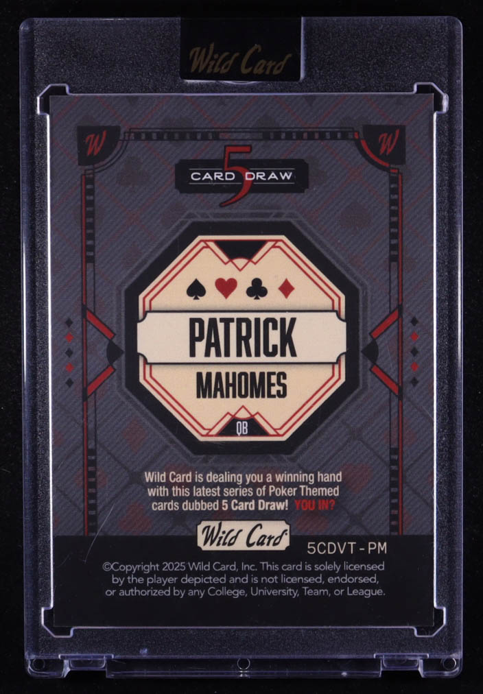 Patrick Mahomes II 2025 Wild Card 5 Card Draw Black #PM #3/4 at PristineAuction.com Patrick Mahomes II 2025 Wild Card 5 Card Draw Black #PM #3/4 at PristineAuction.com