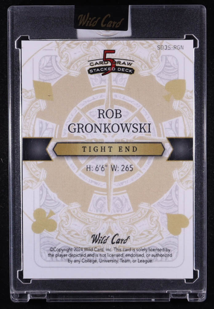 Rob Gronkowski 2024 Wild Card 5 Card Draw Stacked Deck Queen of Spades Black Gold Island Foil #RGN #1/1 at PristineAuction.com Rob Gronkowski 2024 Wild Card 5 Card Draw Stacked Deck Queen of Spades Black Gold Island Foil #RGN #1/1 at PristineAuction.com