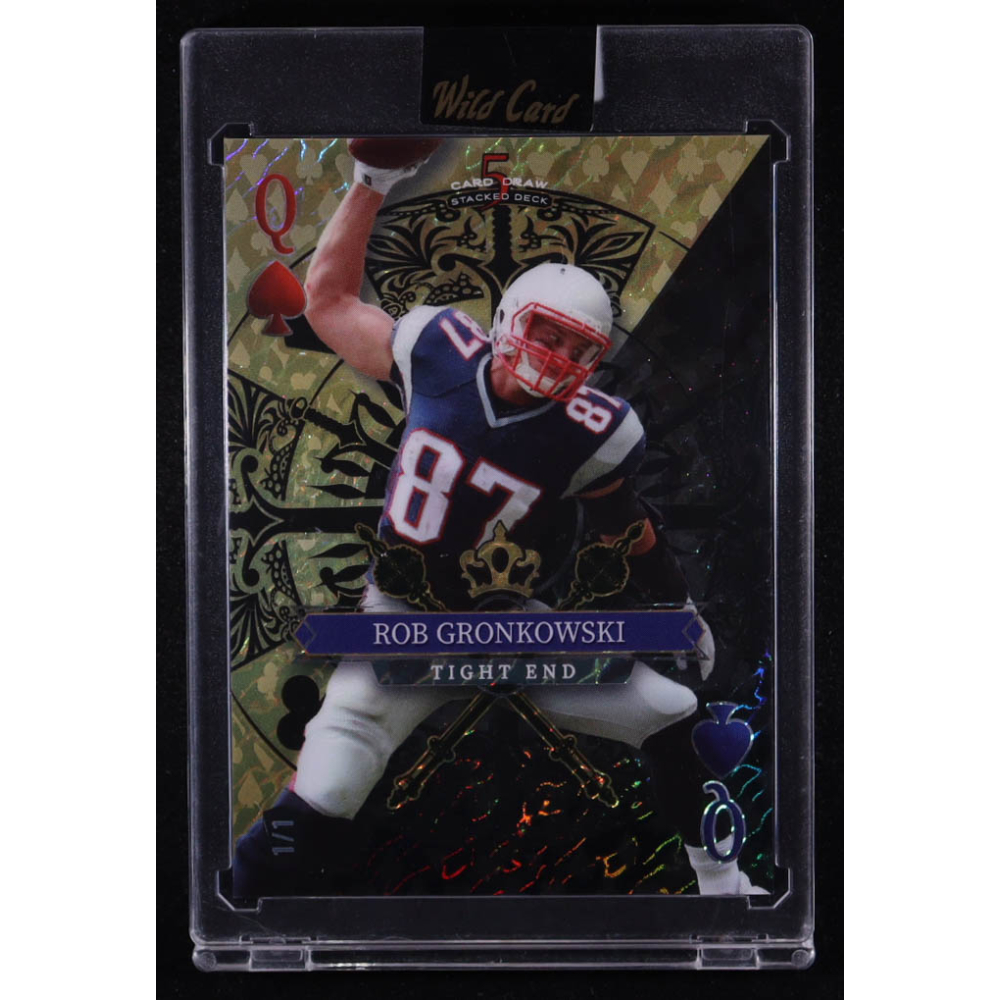 Rob Gronkowski 2024 Wild Card 5 Card Draw Stacked Deck Queen of Spades Black Gold Island Foil #RGN #1/1 at PristineAuction.com