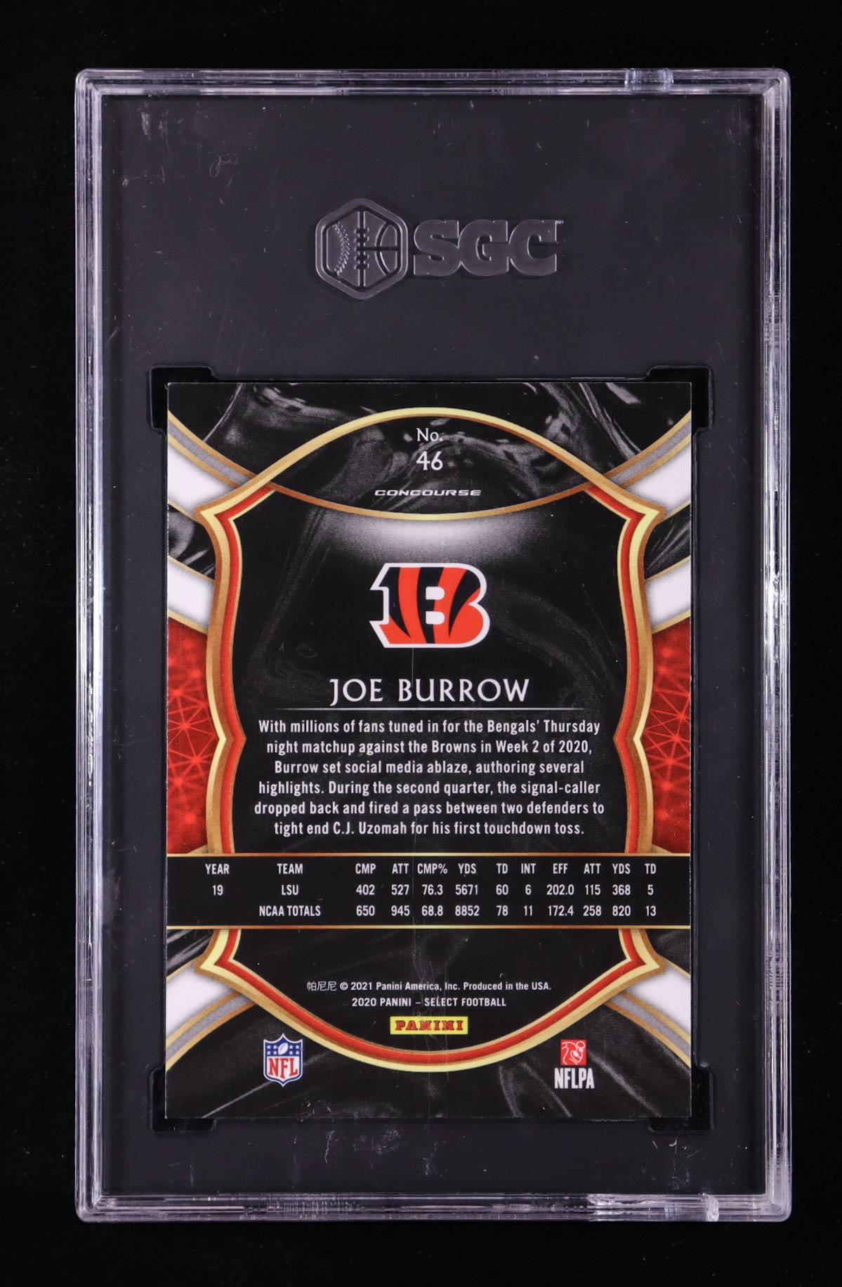 Joe Burrow 2020 Select #46 RC (SGC 10) at PristineAuction.com Joe Burrow 2020 Select #46 RC (SGC 10) at PristineAuction.com