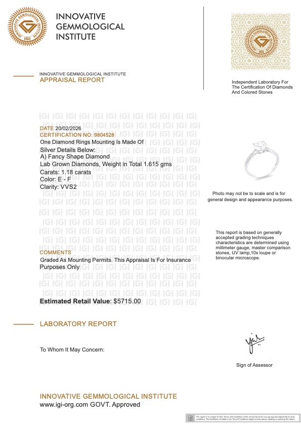 NEW! 1.18 CTW Lab-Grown Diamonds Ring E-F, VVS2 | Estimated Retail Value: $5,715 (IGI) at PristineAuction.com NEW! 1.18 CTW Lab-Grown Diamonds Ring E-F, VVS2 | Estimated Retail Value: $5,715 (IGI) at PristineAuction.com