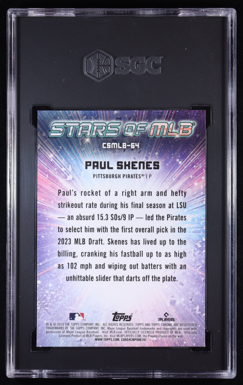 Paul Skenes 2024 Topps Stars of MLB Chrome #CSMLB64 RC (SGC 10) at PristineAuction.com Paul Skenes 2024 Topps Stars of MLB Chrome #CSMLB64 RC (SGC 10) at PristineAuction.com