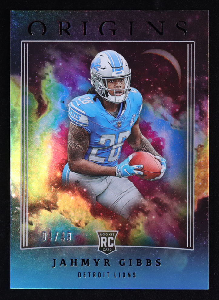 Jahmyr Gibbs 2023 Panini Origins Holo Turquoise #101 #04/49 at PristineAuction.com Jahmyr Gibbs 2023 Panini Origins Holo Turquoise #101 #04/49 at PristineAuction.com