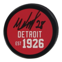 Michael Brandsegg-Nygard Signed Red Wings Logo Hockey Puck (JSA) at PristineAuction.com