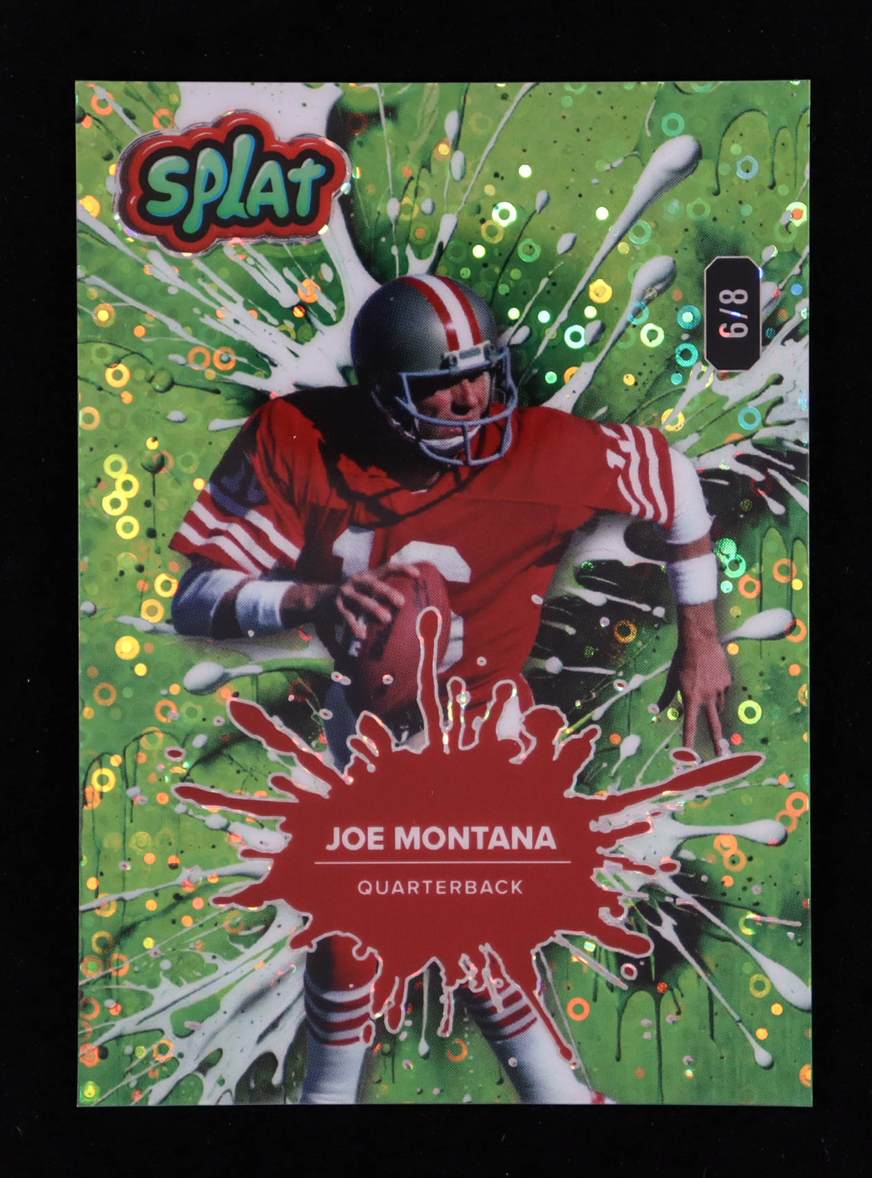 Joe Montana 2025 Wild Card Splat Background 2 Lime Green Disco #JM #6/8 at PristineAuction.com Joe Montana 2025 Wild Card Splat Background 2 Lime Green Disco #JM #6/8 at PristineAuction.com
