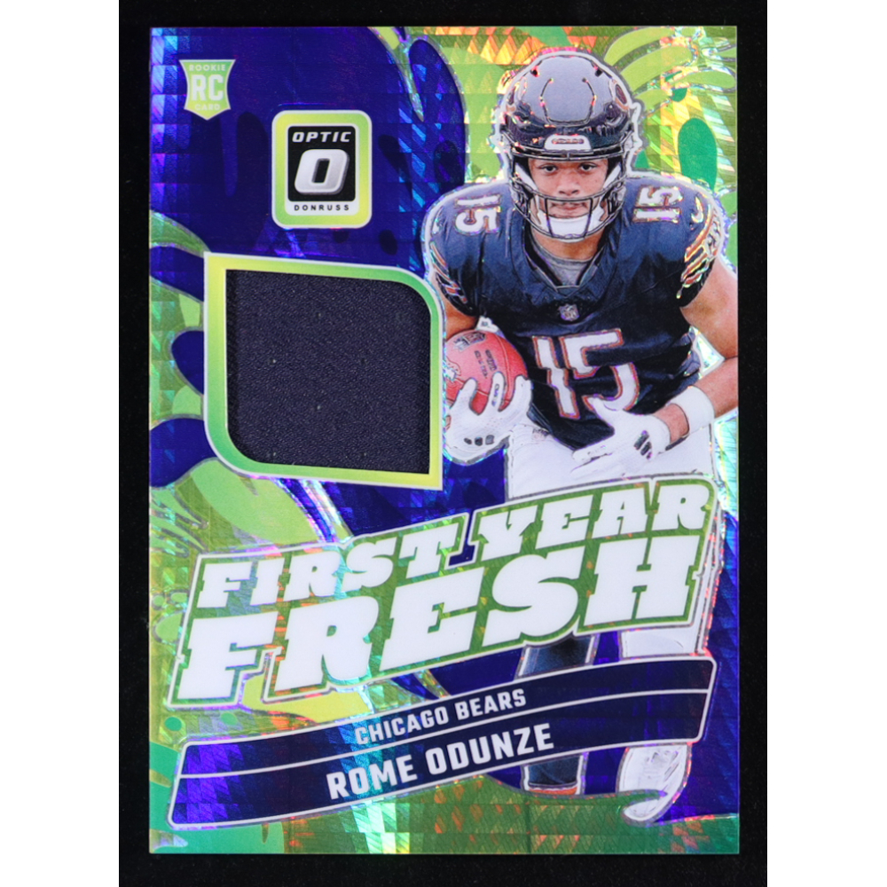 Rome Odunze 2024 Donruss Optic First Year Fresh Jerseys Blue Hyper #36 RC at PristineAuction.com