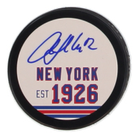 Martin Straka Signed Rangers Logo Hockey Puck (JSA) at PristineAuction.com