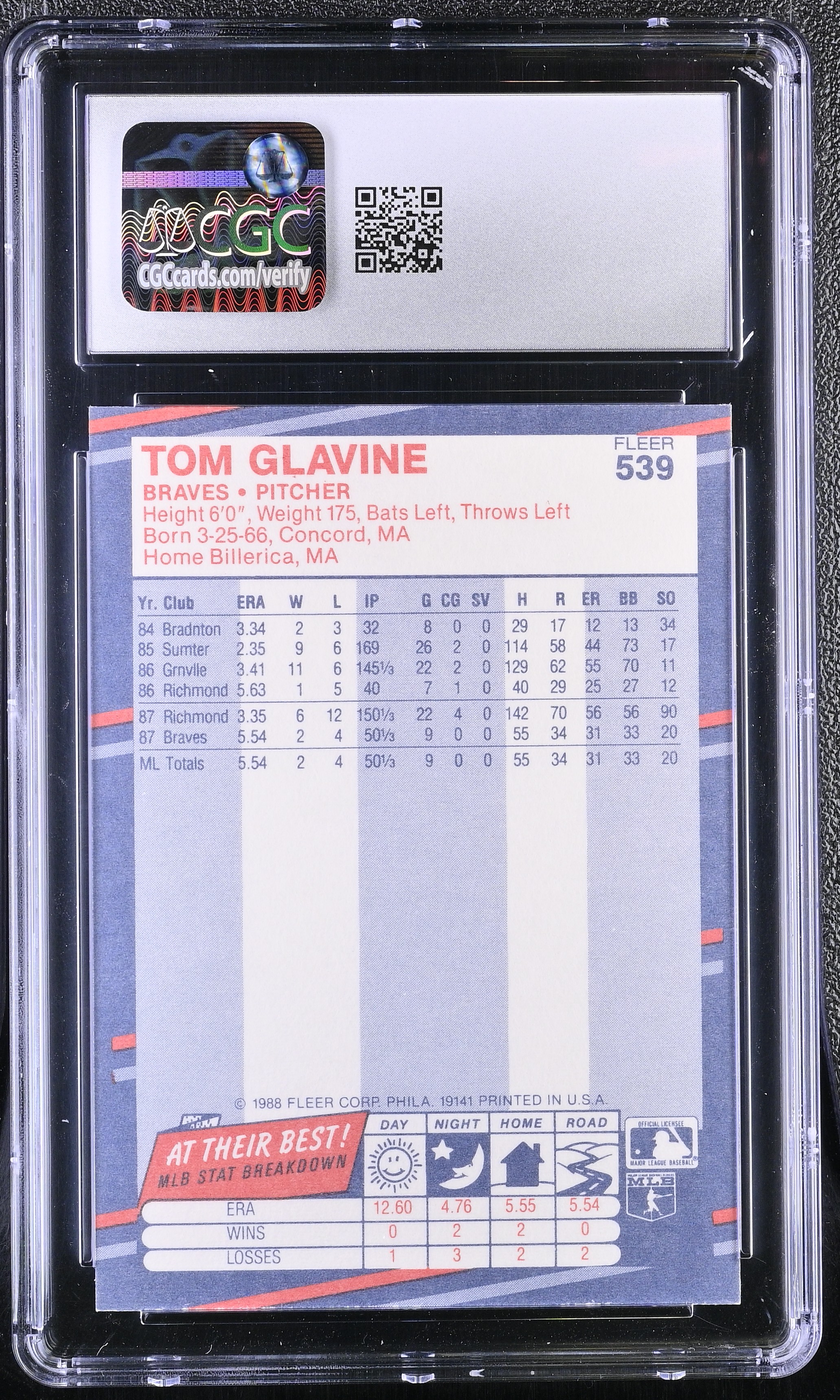 Tom Glavine 1988 Fleer #539 (CGC 9) at PristineAuction.com Tom Glavine 1988 Fleer #539 (CGC 9) at PristineAuction.com