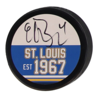 Eric Brewer Signed Blues Logo Hockey Puck (JSA) at PristineAuction.com