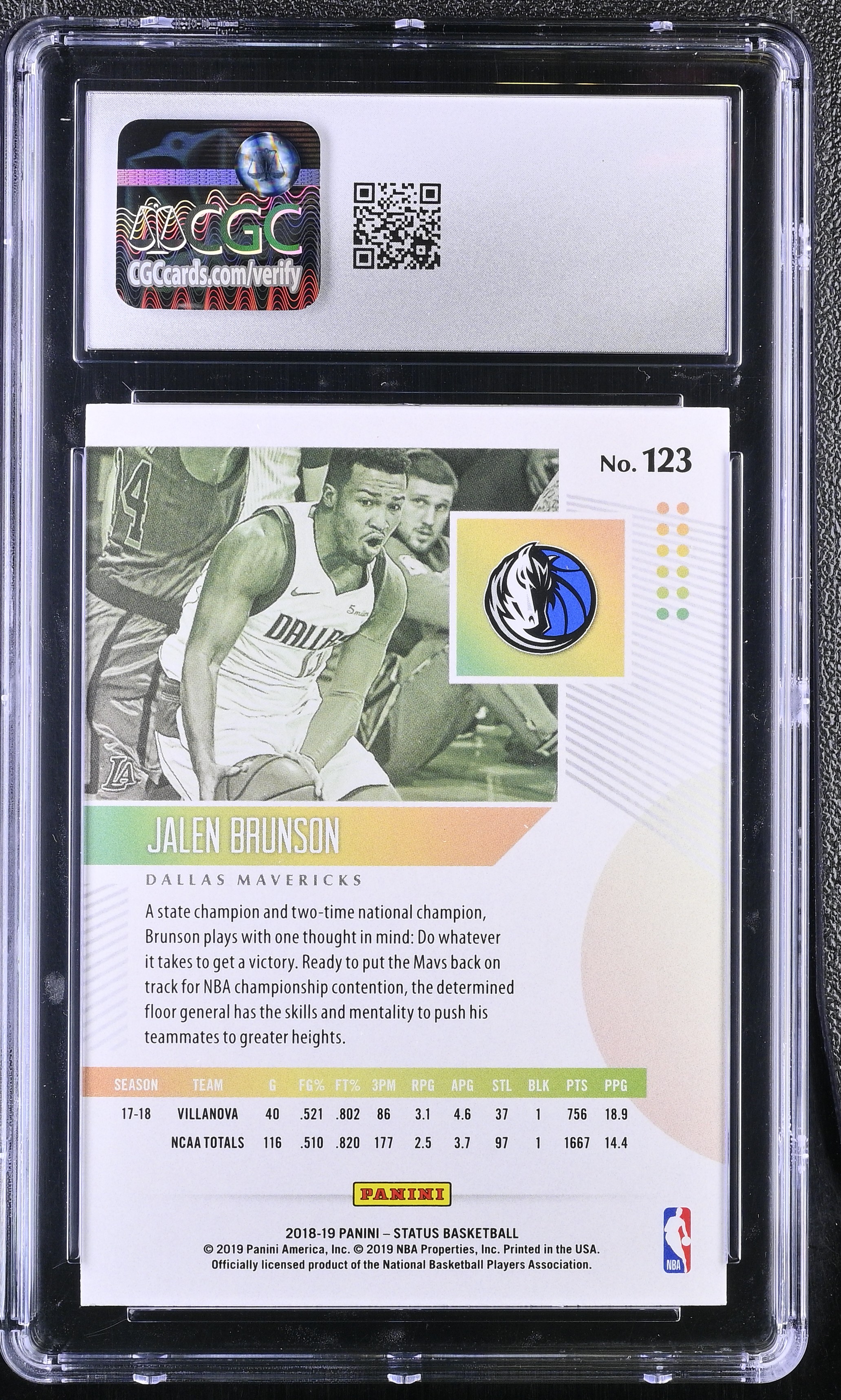 Jalen Brunson 2018-19 Panini Status #123 RC (CGC 8.5) at PristineAuction.com Jalen Brunson 2018-19 Panini Status #123 RC (CGC 8.5) at PristineAuction.com