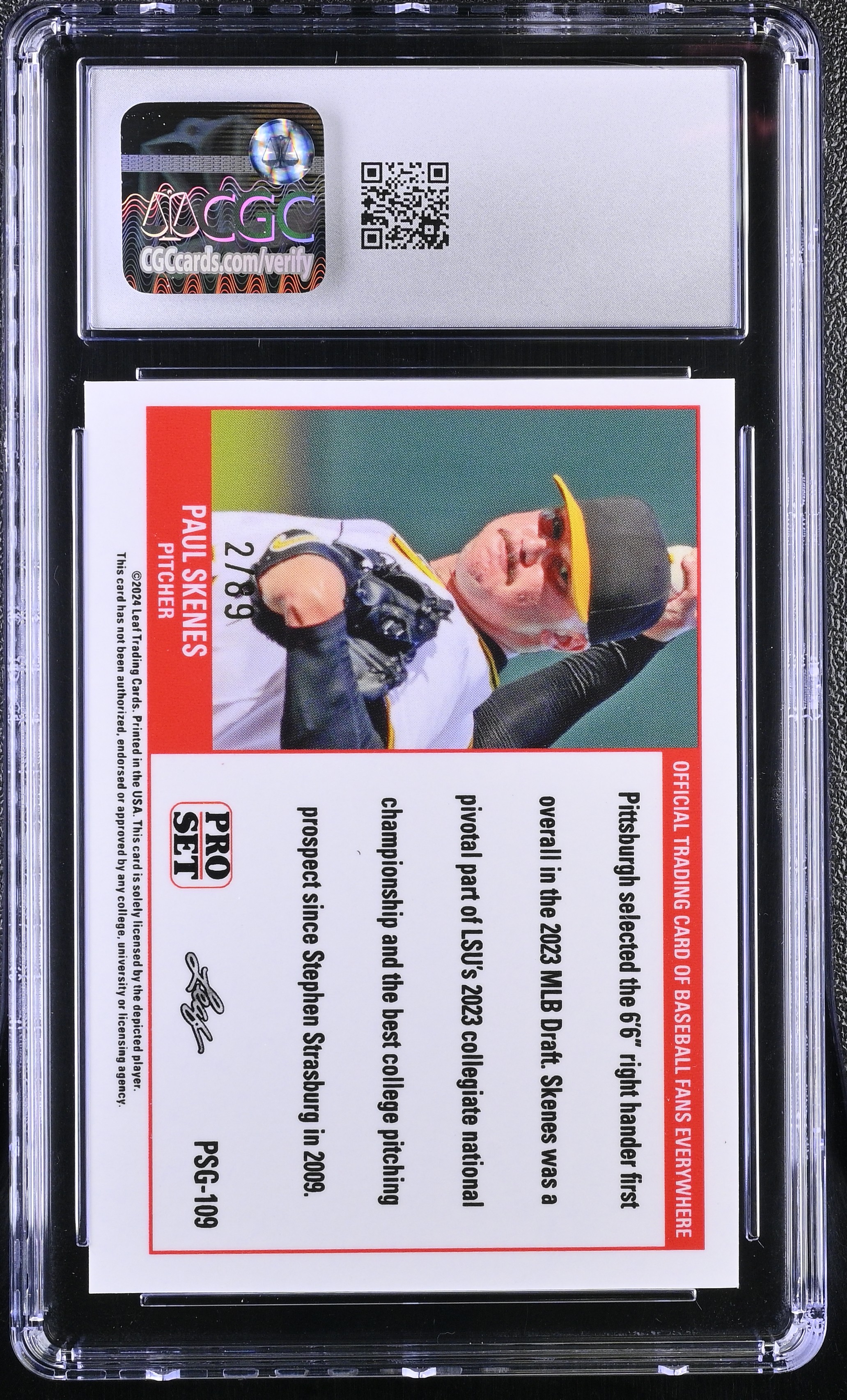 Paul Skenes 2023 Leaf Web Exclusives Pro Set Gold Red #PSG-109 #02/89 RC (CGC 9.5) at PristineAuction.com Paul Skenes 2023 Leaf Web Exclusives Pro Set Gold Red #PSG-109 #02/89 RC (CGC 9.5) at PristineAuction.com