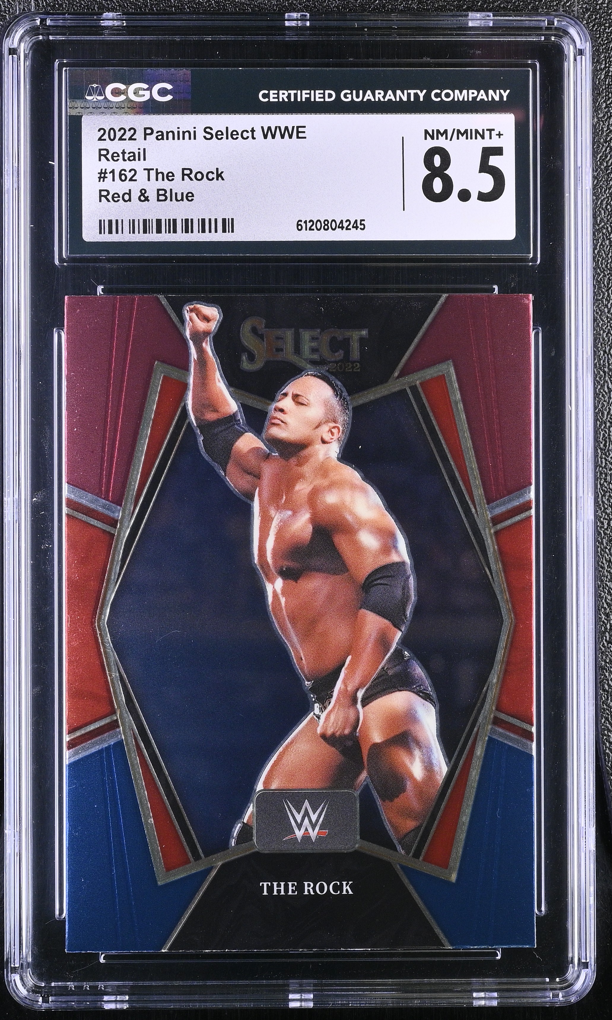The Rock 2022 Panini Select WWE Retail Red & Blue #162 (CGC 8.5) at PristineAuction.com The Rock 2022 Panini Select WWE Retail Red & Blue #162 (CGC 8.5) at PristineAuction.com