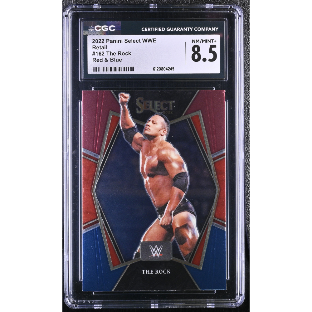 The Rock 2022 Panini Select WWE Retail Red & Blue #162 (CGC 8.5) at PristineAuction.com