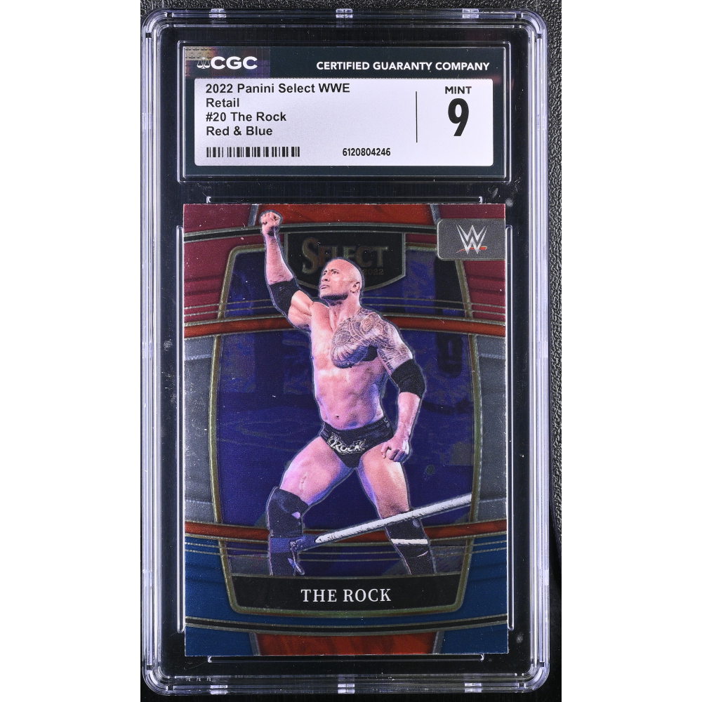 The Rock 2022 Panini Select WWE Retail Red & Blue #20 (CGC 9) at PristineAuction.com
