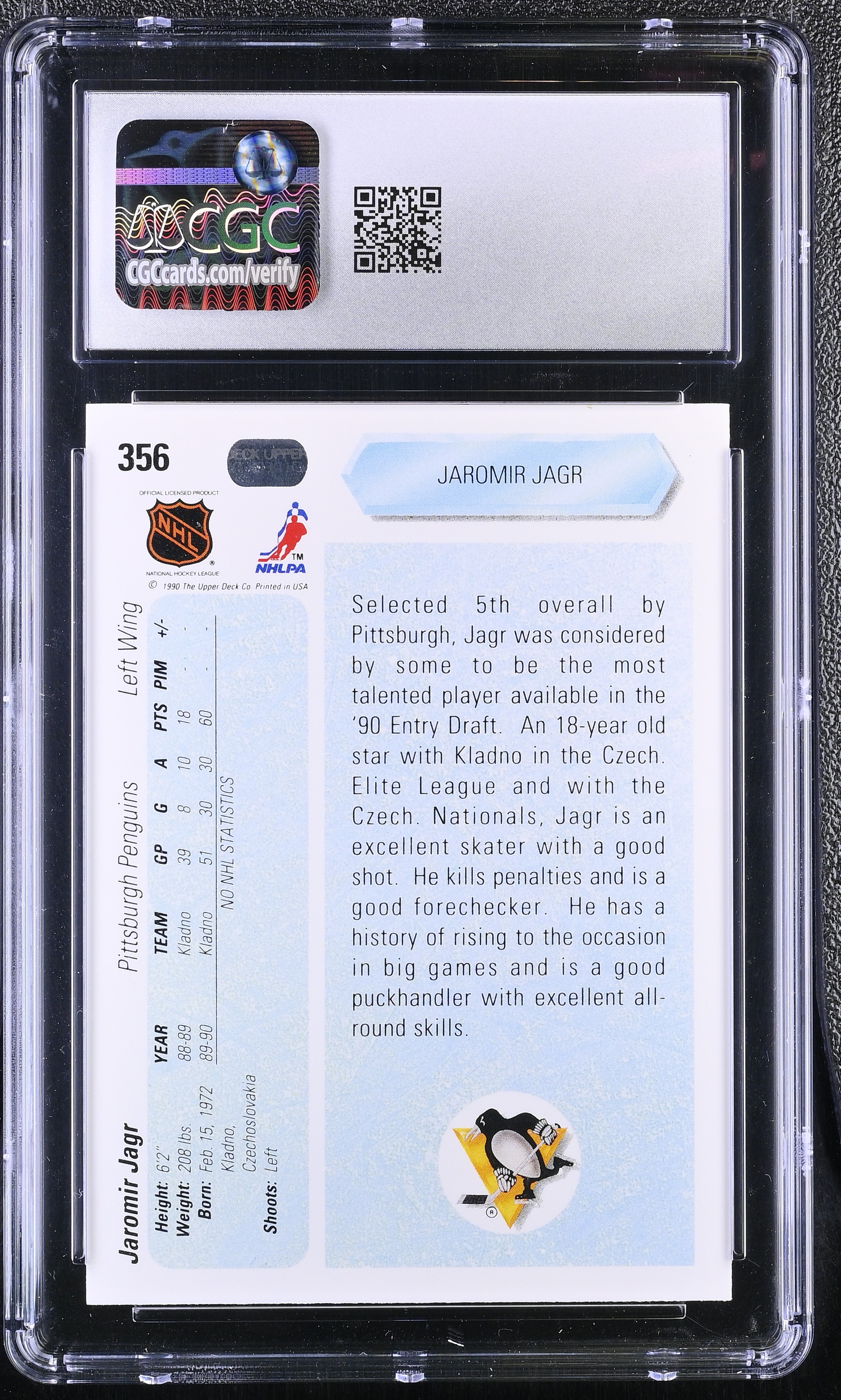 Jaromir Jagr 1990-91 Upper Deck #356 RC (CGC 8.5) at PristineAuction.com Jaromir Jagr 1990-91 Upper Deck #356 RC (CGC 8.5) at PristineAuction.com
