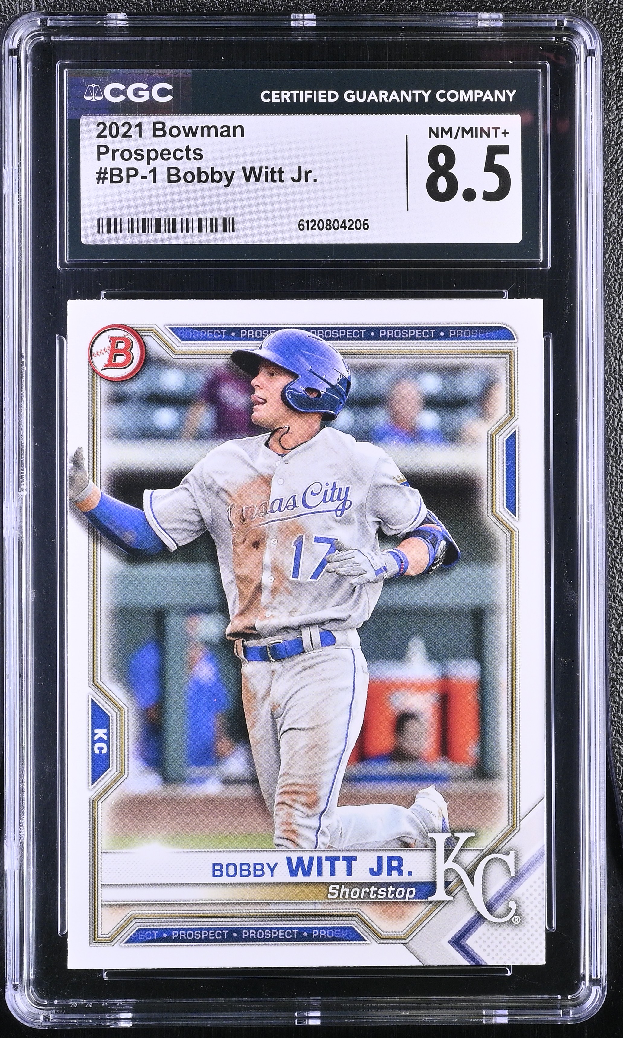 Bobby Witt Jr. 2021 Bowman Prospects #BP1 RC (CGC 8.5) at PristineAuction.com Bobby Witt Jr. 2021 Bowman Prospects #BP1 RC (CGC 8.5) at PristineAuction.com