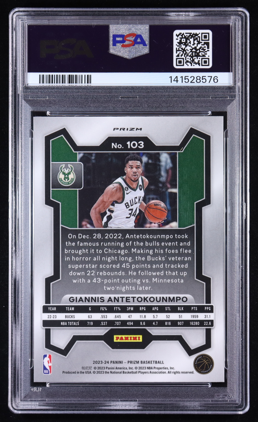 Giannis Antetokounmpo 2023-24 Panini Prizm Prizms Fast Break #103 (PSA 10) at PristineAuction.com Giannis Antetokounmpo 2023-24 Panini Prizm Prizms Fast Break #103 (PSA 10) at PristineAuction.com