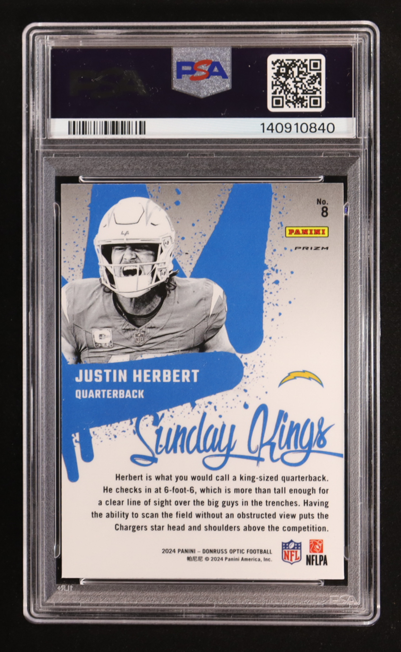 Justin Herbert 2024 Donruss Optic Sunday Kings #8 (PSA 10) at PristineAuction.com Justin Herbert 2024 Donruss Optic Sunday Kings #8 (PSA 10) at PristineAuction.com