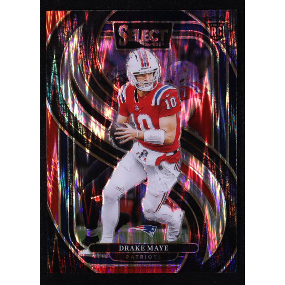 Drake Maye 2024 Select Prizm Black and Red Shock #113 RC at PristineAuction.com