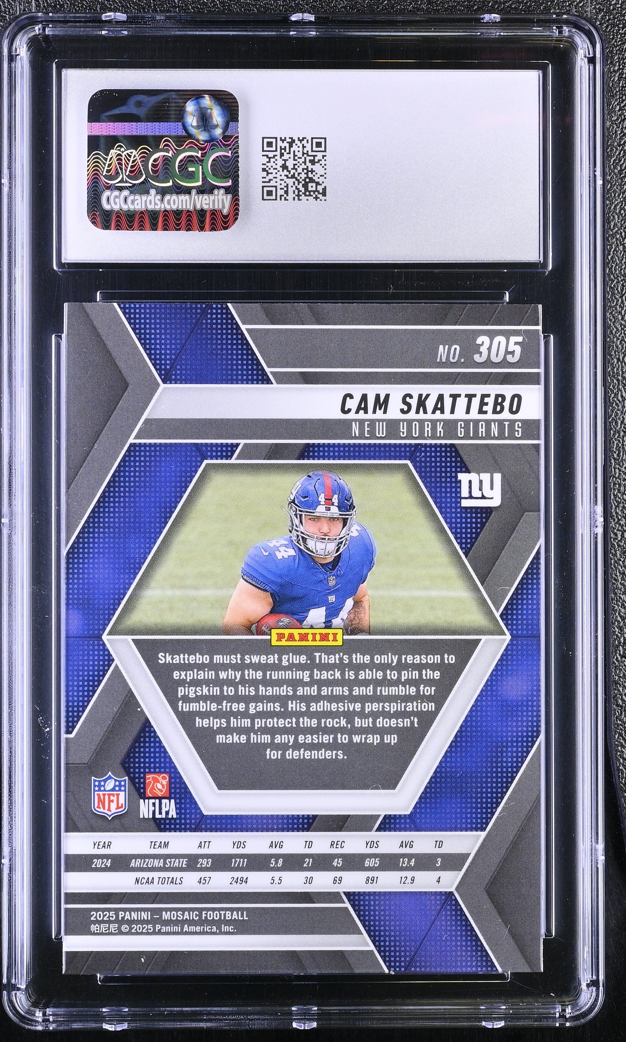 Cam Skattebo 2025 Panini Mosaic #305 RC (CGC 9) at PristineAuction.com Cam Skattebo 2025 Panini Mosaic #305 RC (CGC 9) at PristineAuction.com