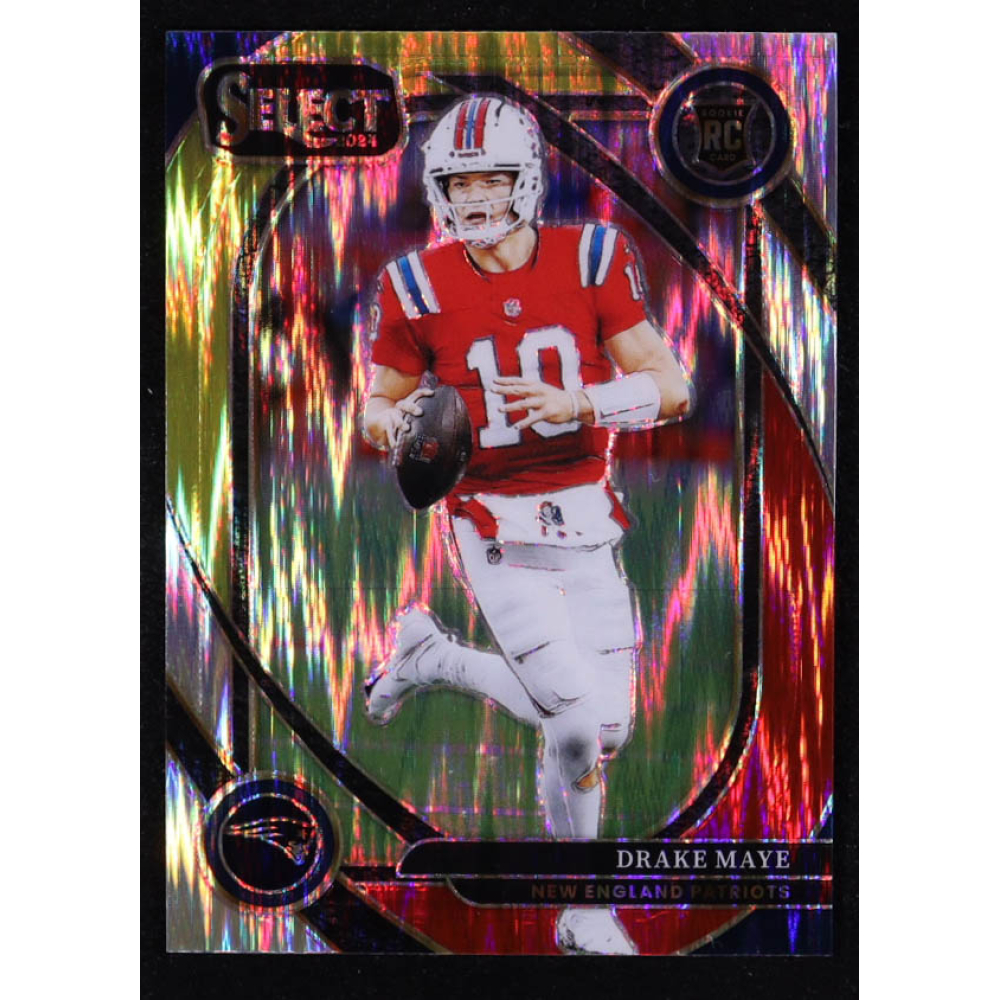 Drake Maye 2024 Select Prizm Red and Yellow Shock #218 RC at PristineAuction.com