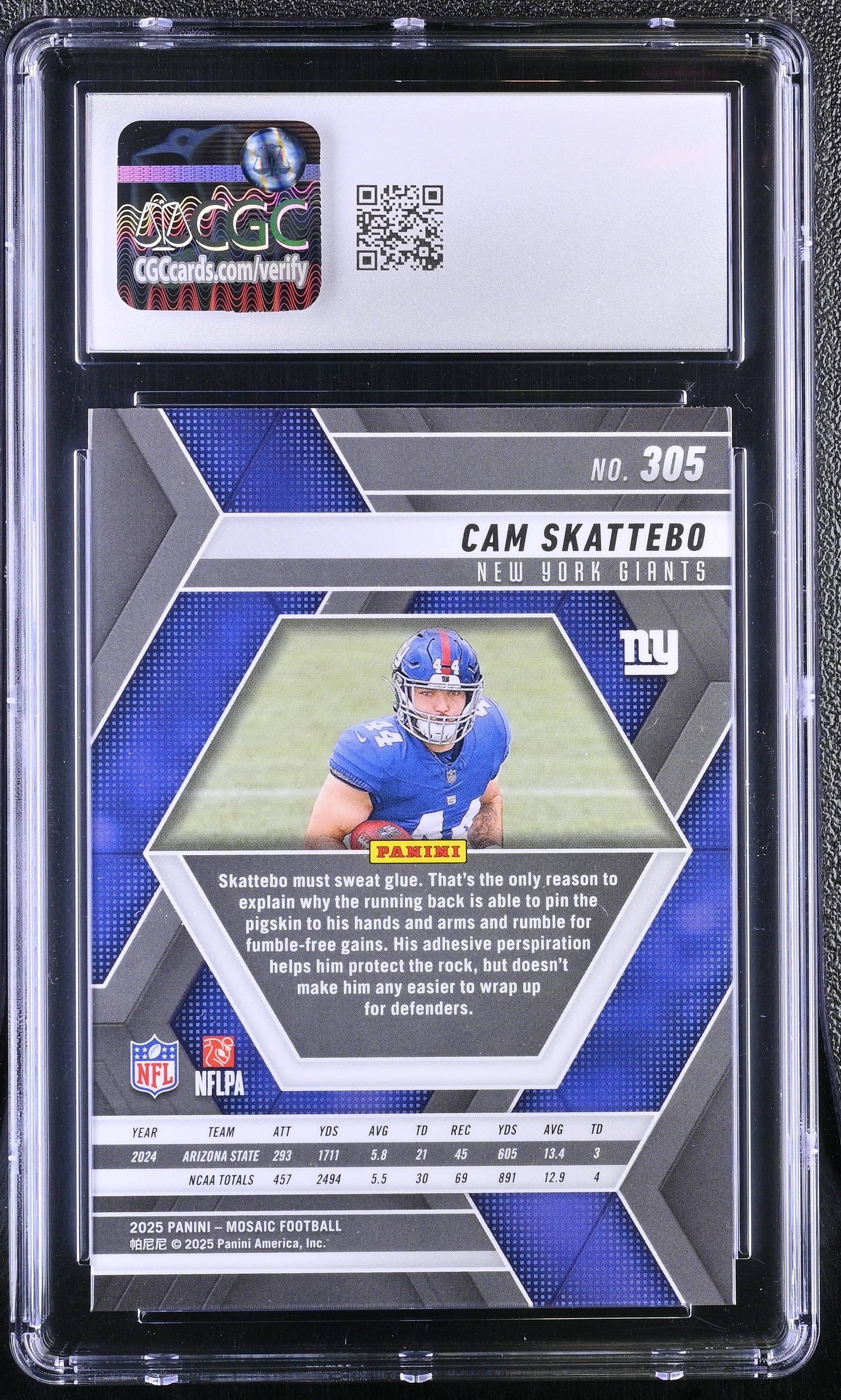 Cam Skattebo 2025 Panini Mosaic #305 RC (CGC 9) at PristineAuction.com Cam Skattebo 2025 Panini Mosaic #305 RC (CGC 9) at PristineAuction.com