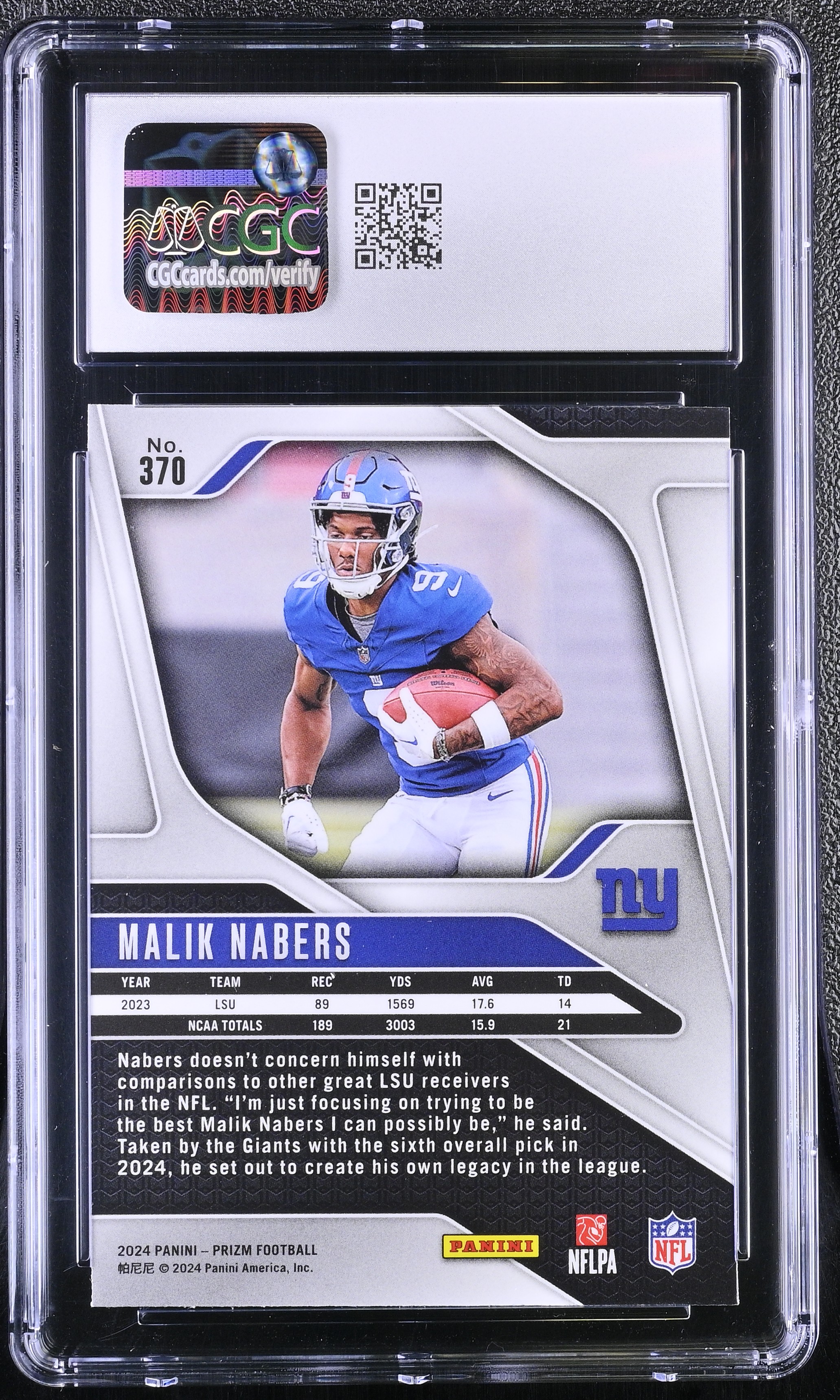 Malik Nabers 2024 Panini Prizm #370 RC (CGC 9) at PristineAuction.com Malik Nabers 2024 Panini Prizm #370 RC (CGC 9) at PristineAuction.com