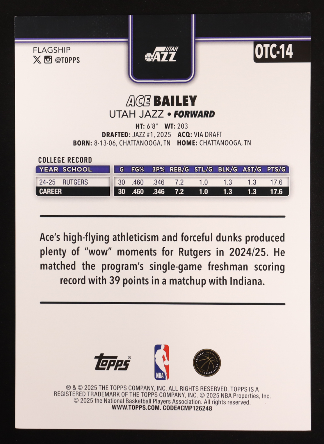 Ace Bailey 2025 Topps Flagship #OTC-14 RC Jumbo at PristineAuction.com Ace Bailey 2025 Topps Flagship #OTC-14 RC Jumbo at PristineAuction.com