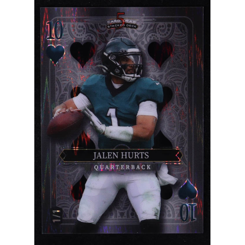 Jalen Hurts 2024 Wild Card 5 Card Draw Stacked Deck 10 of Hearts Black Shock #JHN #1/1 at PristineAuction.com