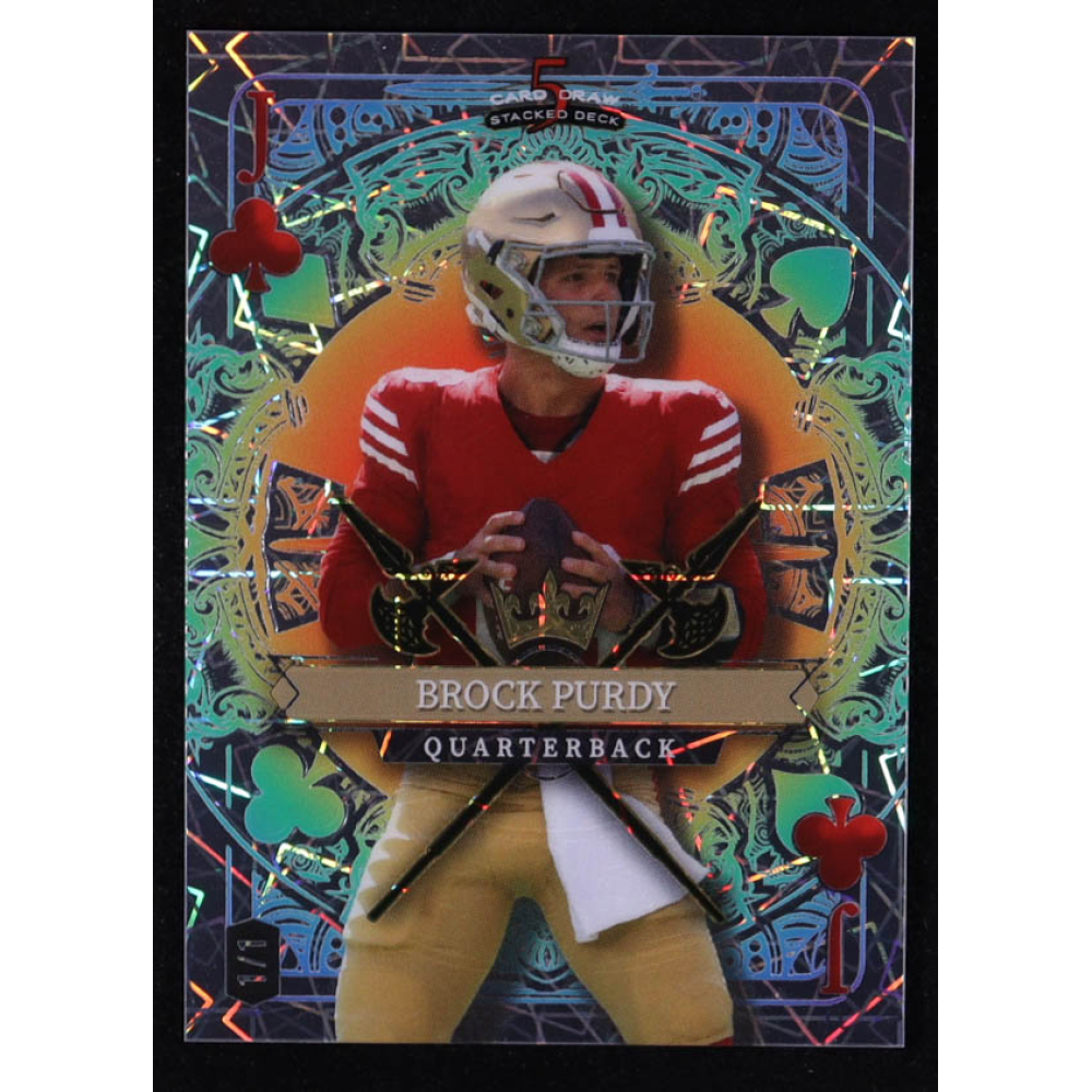 Brock Purdy 2024 Wild Card 5 Card Draw Stacked Deck Jack of Clubs Silver Laser #BPN #1/1 at PristineAuction.com
