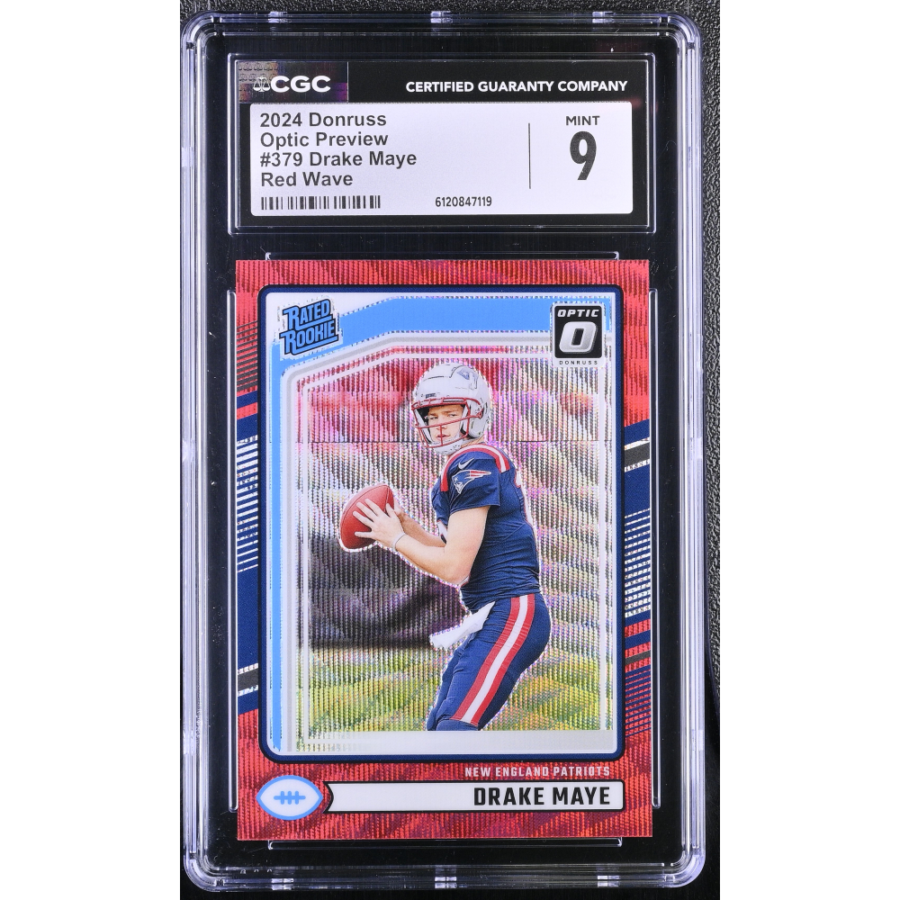 Drake Maye 2024 Donruss Optic Rated Rookies Preview Red Wave #379 RC (CGC 9) at PristineAuction.com