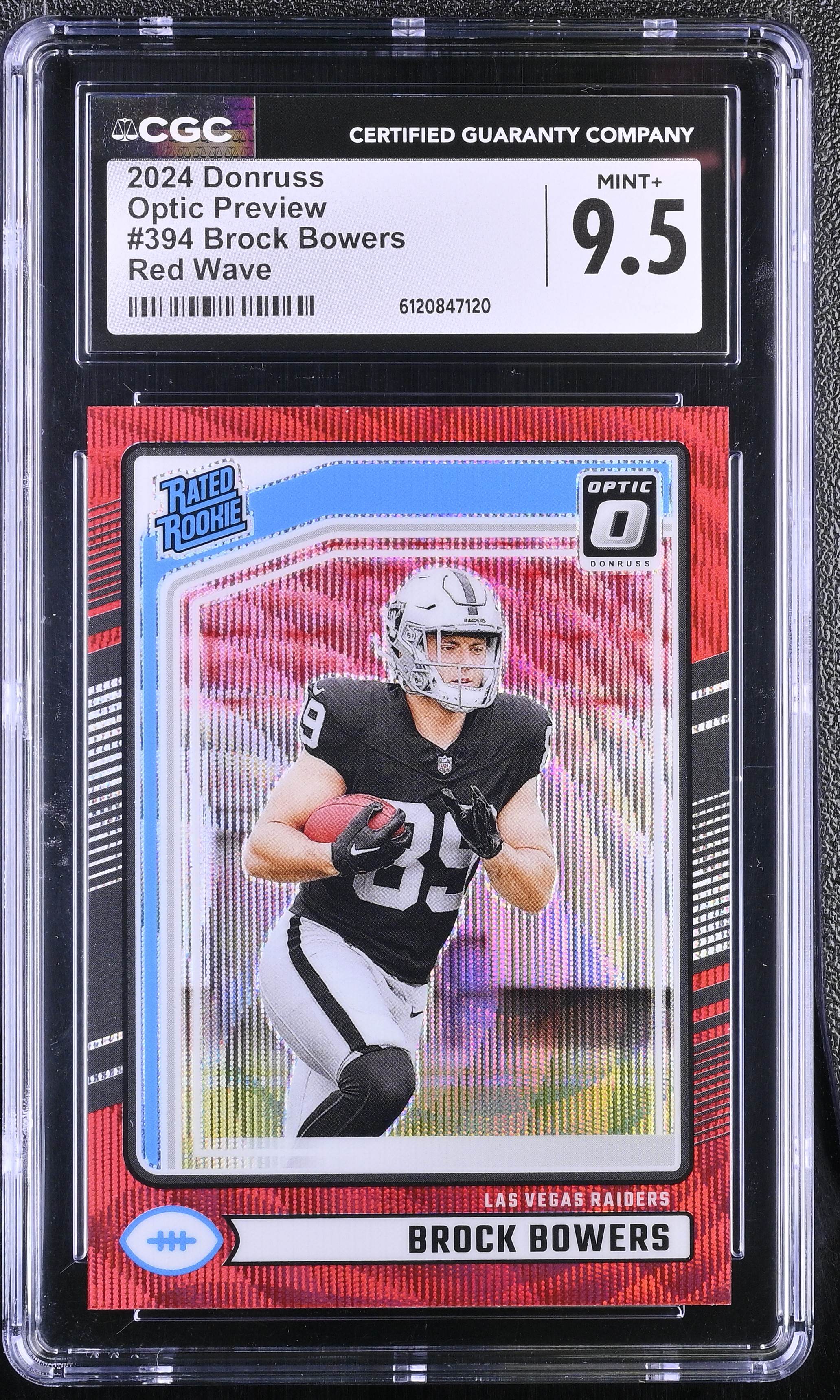Brock Bowers 2024 Donruss Optic Rated Rookies Preview Red Wave #394 RC (CGC 9.5) at PristineAuction.com Brock Bowers 2024 Donruss Optic Rated Rookies Preview Red Wave #394 RC (CGC 9.5) at PristineAuction.com